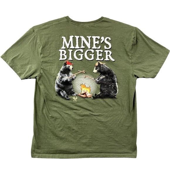 VIBE WORKS “MINE’S BIGGER” Graphic Tee Olive Green Men’s XL - Picture 1 of 6